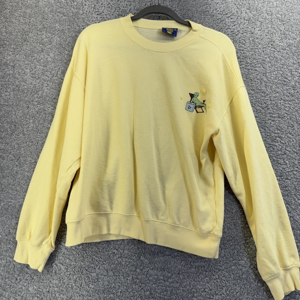 Coney Island Picnic Sweatshirt Womens Small Yellow Cosmic Vacation Alien Graphic
